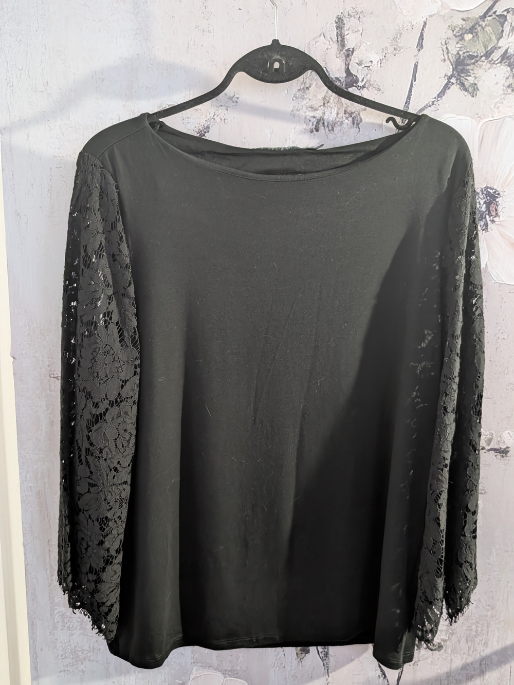 Ralph Lauren Black Long Sleeve Top with Lace Sleeves